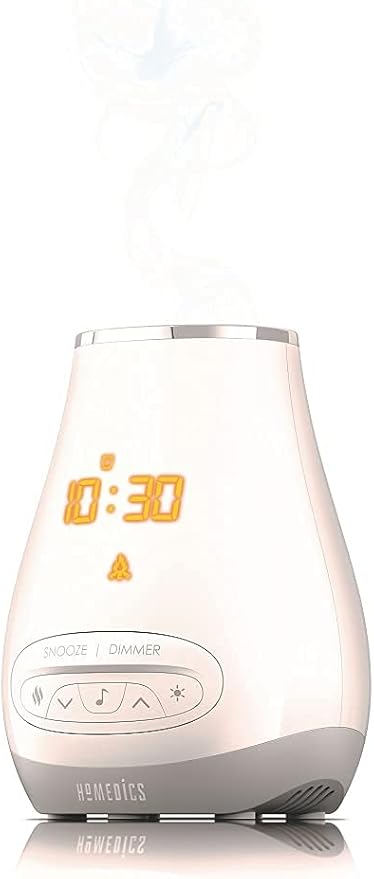 Slumber Scents Alarm Clock, Essential Oil Diffuser & White Noise Machine 6 Soothing Sounds, LED Lights, Auto-Off Timer, Bluetooth Bonus- 3 Essential Oils, Aromatherapy SoundSpa HoMedics