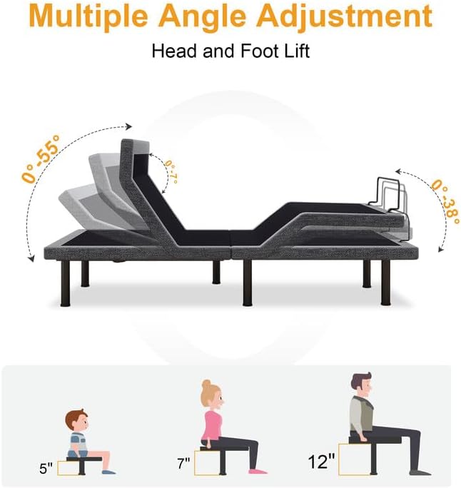 MUUEGM Adjustable Bed Base Frame with 12” Gel Memory Foam Mattress, Remote Control Bed Bases with Head-Pillow-tilt, USB, Massage, Zero Gravity, Anti-Snore, Queen