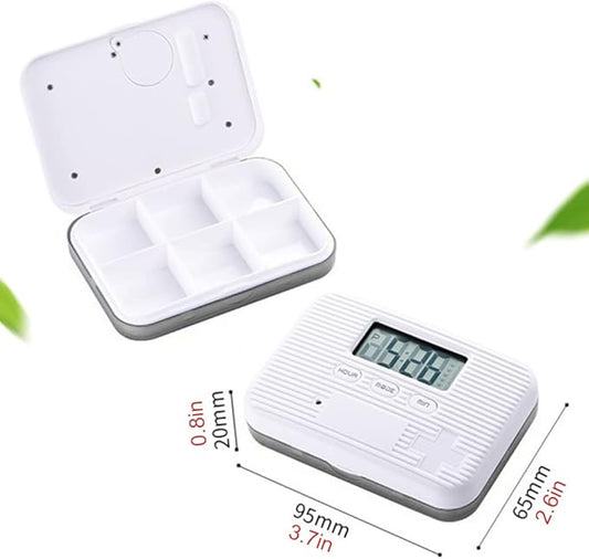 Automatic Pill Dispenser, Electronic Pill Boxes, Easy-Read LCD Display, 6 Compartments Digital Pill Reminder, Outdoor Portable Mini Pill Box with Alarm
