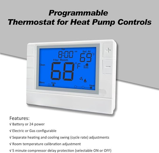 Super Programmable Thermostat for Home,2 Heat/1 Cool Heat Pump Or 1 Heat/1 Cool Conventional Systems, Blue Backlight