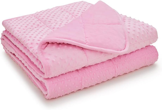 TONGDADA Minky Weighted Blanket | 60''x80'',15lbs | Cozy and Soft Minky Weighted Throw Blanket | Luxury Velvet with Premium Glass Beads | Pink Minky
