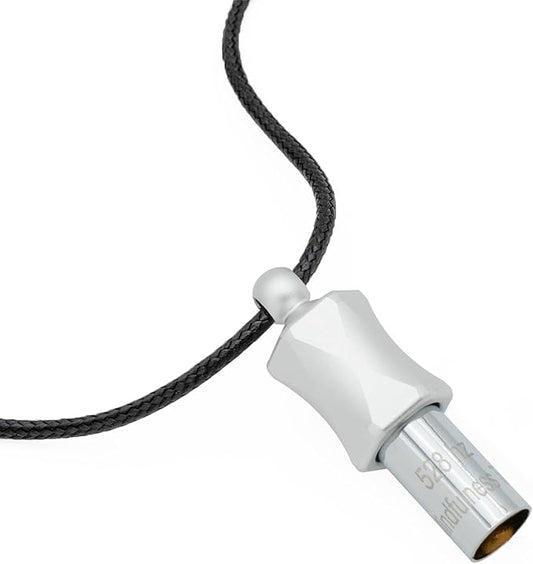 528Hz Breathing Meditation Necklace - Anxiety Relief Whistle, Stress Reduction & Mindfulness Tool for Focus, Calm Breathing - Silver Whistle