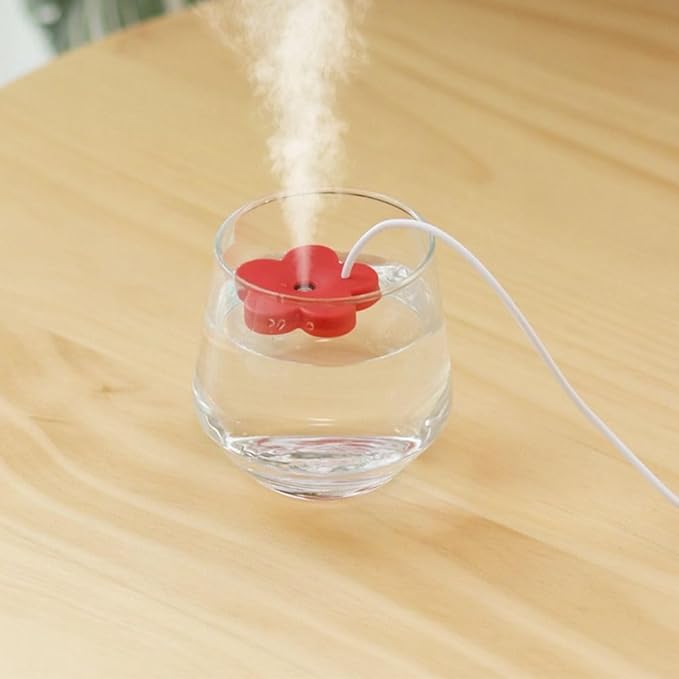 2Pcs USB Small Humidifier,Portable Creative Flower Humidifier,Easy to Use,Plastic Quiet Mini Air Humidifier for Home Bedroom Office Desk(White&Blue)