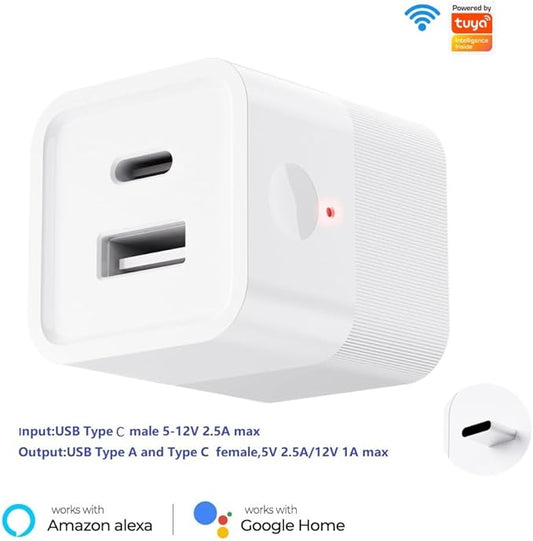 Tuya app Micro WiFi USB Type C Adaptor, Smart 5-12V DC Outlet Switch,Remote Timer Your USB Device by Phone app,Compatible with Alexa Google Home