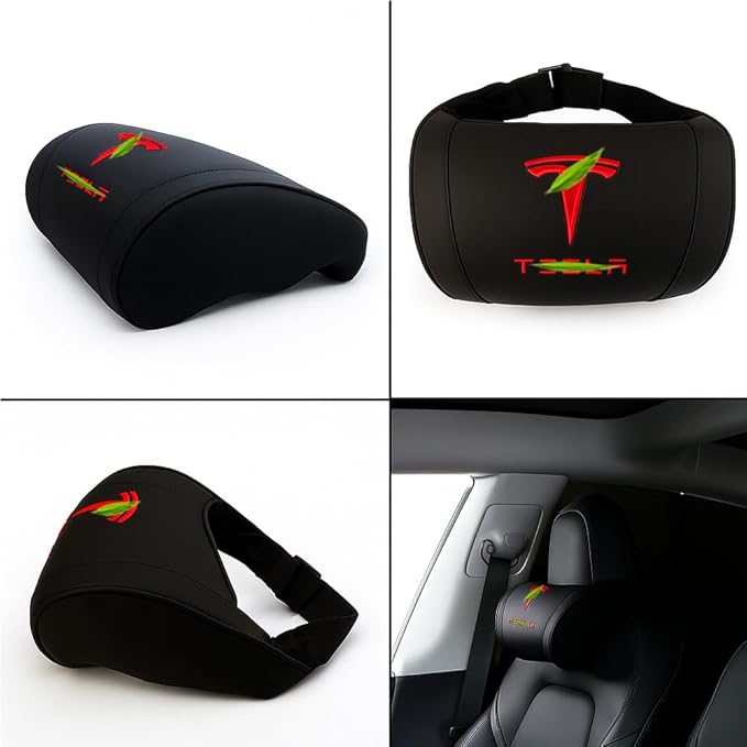 Car Headrest Neck Pillow Support Memory Foam Ergonomic Design Accessory for Driving Seat Fatigue Relief Compatible with Model S X 3 Y & Cybertruck - 2 Pieces