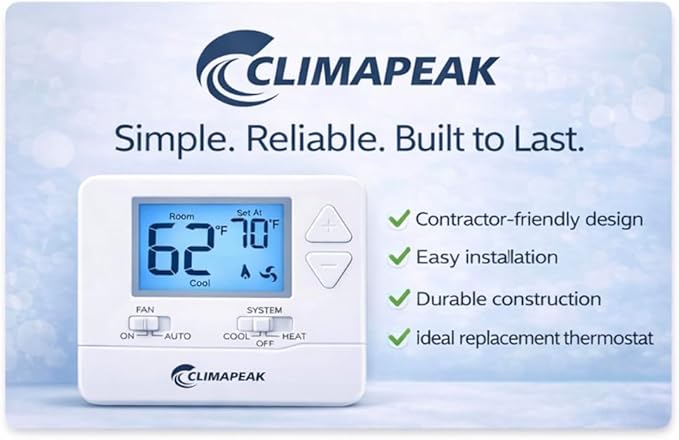Non-Programmable Thermostat (Batteries Included) for Home 1 Heat/1 Cool Conventional Single-Stage Systems Blue Backlight (DIY Friendly)