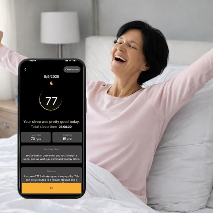 Smart Sleep Tracker – Non-Wearable Sleep Monitor with Advanced Sleep Analysis, Breathing Monitoring, Emergency Alerts, AI Sound Therapy & App Control