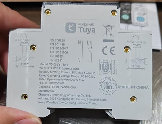 DIY 1P+N Smart Wi-Fi Switch, Work with Alexa and Google Assistant for Voice Control, 25A with Energy Monitor, Smart Life/Tuya APP Remote Control, Timer Functions, DIN Rail Mounted,FCC Certified