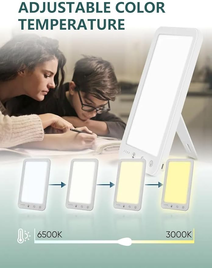 Light Lamp, Portable Full Spectrum LED Light Sunlight Personal Daylight with 3 Adjustable Color&Stepless Brightness Levels, Timer&Memory Function for Home Office Winter