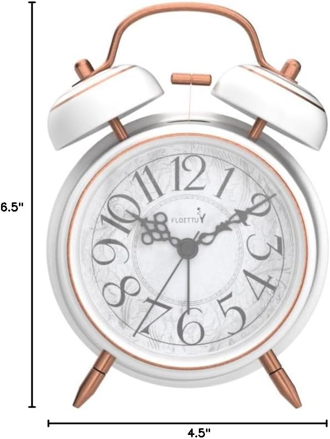 Loud Alarm for Deep Sleepers 4'' Retro Twin Bell Alarm Clock with Backlight for Bedroom and Home Decoration(Retro White)