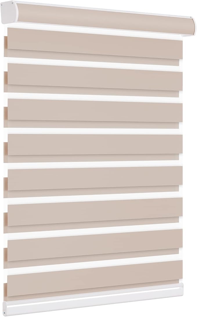 Changshade Cordless Blackout Zebra Blinds for Indoor Windows Sliding Glass Doors, Custom Size Zebra Roller Shades Dual Layer Fabric Light Blocking Darkening for Living Room, Bedroom, Bathroom, Beige