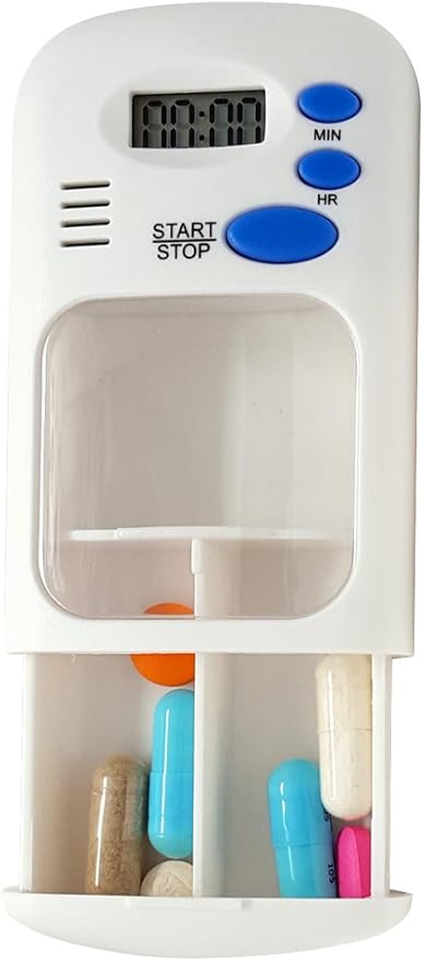 Divided Drawer Medication Pill Box Case with Timer Alarm and Bonus Medical Alert Card (1)