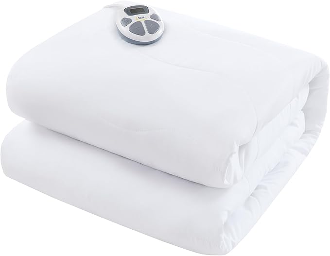 Serta Heated Mattress Pad Twin Size - Electric Mattress Pad, 10 Heat Setting Controller, Auto Shut Off Timer, Deep Elastic Pocket, Up to 17" Mattress, ETL Certified, Machine Wash, Twin, White