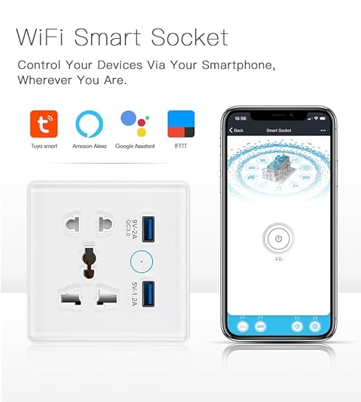 WiFi+Bluetooth Smart Wall Outlet(5 Hole+ 2 USB) Compatible with Alexa,App and Voice Control,Use with US/EU/UK Plug, 10A