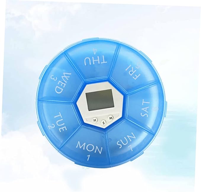 Compartment Pill Dispenser with Alarm Clock Reminder Portable Medication Organizer for Daily Use Read Labels for Patients Blue