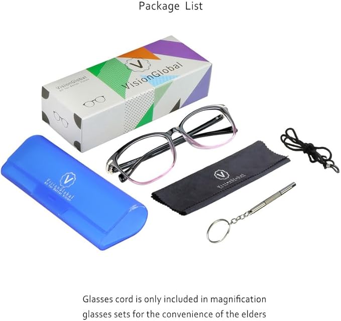 VisionGlobal Blue Light Blocking Glasses for Women/Men, Anti Eyestrain, Computer Reading, TV Glasses, Stylish Square Frame, Anti Glare(Black Purple,+4.75 Magnification)
