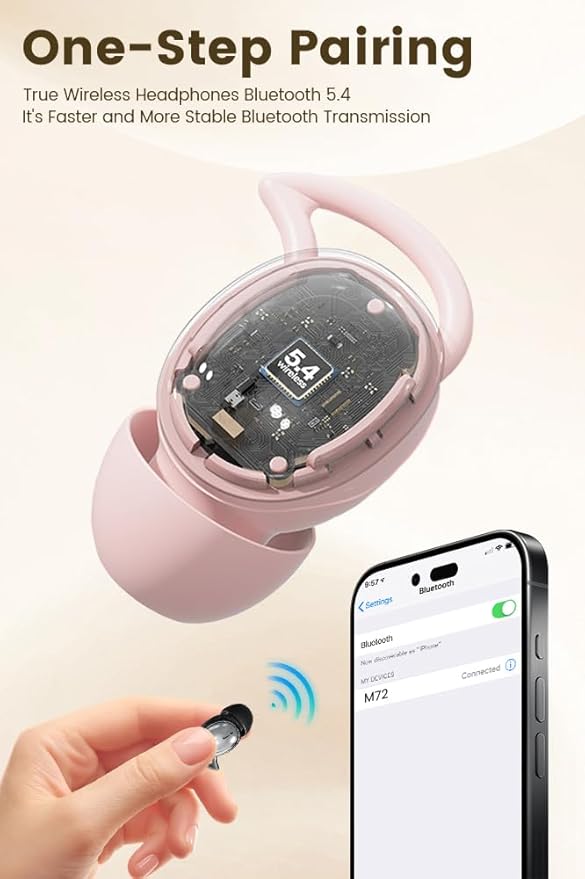 Sleep Earbuds, 5.4 Bluetooth Noise Cancelling Headphones for Sleeping, Ultra Thin Side Sleeper Proof Wireless Earphones with 60H Playback, HD Mic, Touch Control for Home Office Travel-Grey