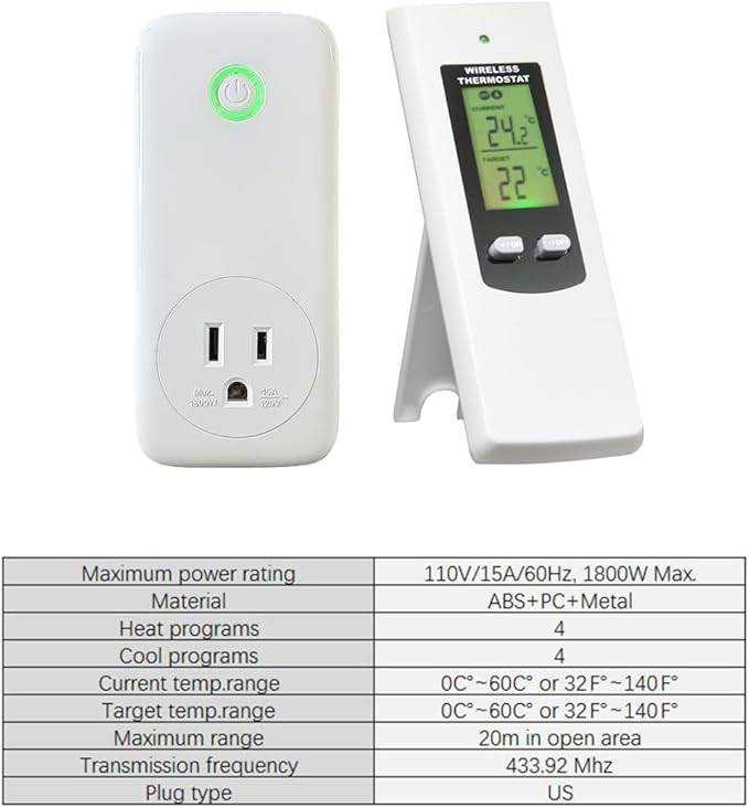 Wireless Thermostat Digital Temperature Remote Sensor Controller Plug-in Thermostat