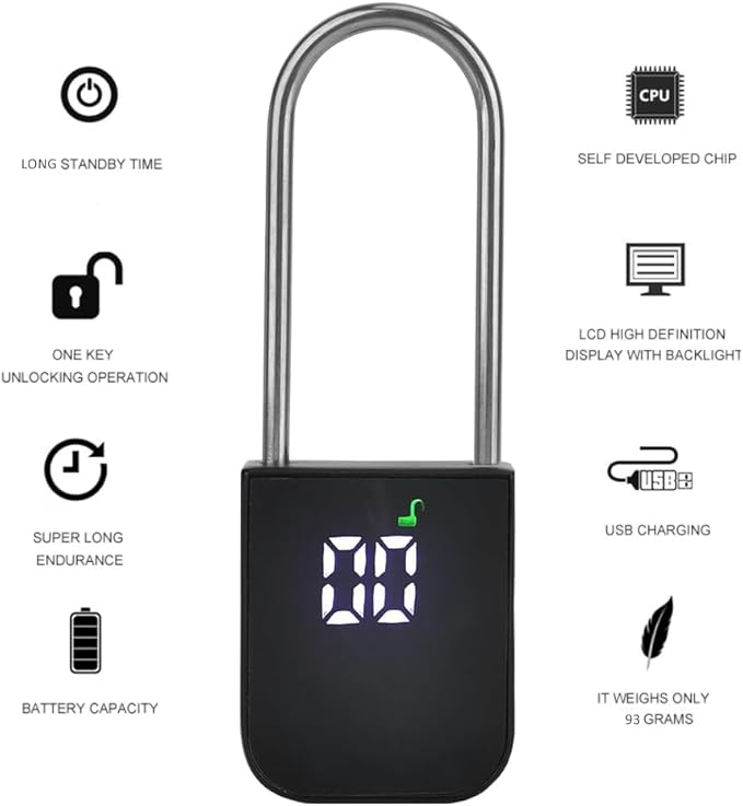 99 Days Timer Padlock,Max Timing Over 3 Month with LCD Display,USB Rechargeable Timed Padlock, Add 10inch Steel Cable (Black)