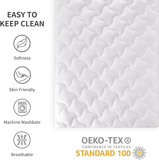 SLEEP ZONE Cooling Mattress Topper Short Queen Mattress Pad, Quilted Fitted Mattress Cover, Machine Washable, Soft Fluffy Mattress Protector, Deep Pocket 8~21 inch(White, Short Queen)