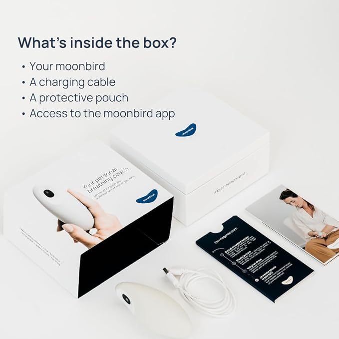 Moonbird Breathing Tool for Relaxation & Sleep Support – Guided Breathwork for Calm, Meditation & Stress Support – Portable & Rechargeable – Soft White