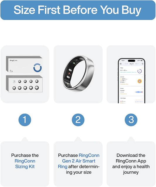 RingConn Gen 2 Air, Ultra-Thin AI Smart Ring, 10-Day Battery Life, Fitness/Sleep/Stress/HR Tracker for Women&Men, No App Fee for Standard Features, iOS & Android Compatible (Size 8, Galaxy Sliver)