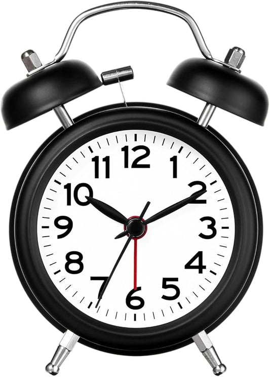 AKCISOT Loud Alarm Clock for Heavy Deep Sleepers,3 Inches Analog Metal Twin Bell Clocks Battery Operated with Backlight for Bedroom Bseide, Old Fashioned for Desk Home Decoration (Black White)