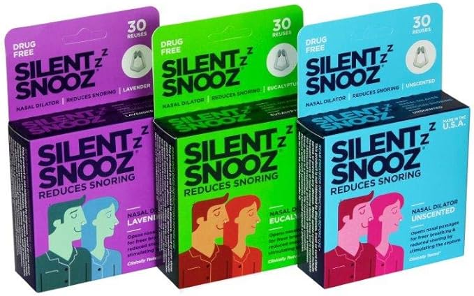 Silent Snooz Nasal Dilator Anti Snore Device | Made in USA - Reusable Unscented Nose Vent (30 Uses)