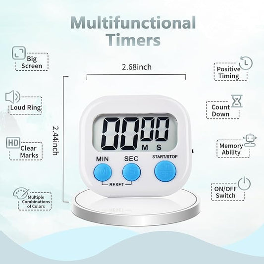 4 Pack Digital Kitchen Timer Magnetic Digital Timer with Big Display Loud Ring Cooking Timers for Cooking, Game, Gym, Break Time, Classroom(4,Pink, Blue, Green, White)