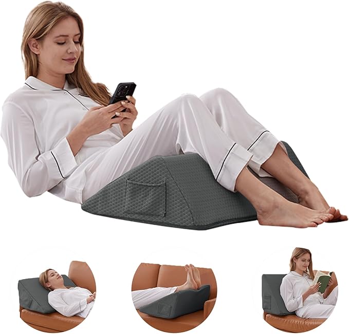 Knee Wedge Pillow, Memory Foam Leg Pillow Bed Wedge for Sleeping, Post Surgery Triangle Pillow Wedge for Knee Support, Leg Elevation, Knees Hip Back Pain Relief (23.6" x 23" x 7.9", Large Size, Black)