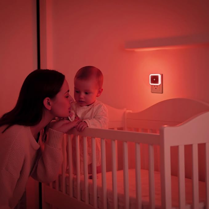 KINUR 6 Pack Red Night Light, LED Night Lights Plug into Wall with Dusk to Dawn sensors, Plug in Night Lights for Kids Room, Bedroom, Bathroom, Baby Nursery,Stair Lights, Hallway Light, Daylight
