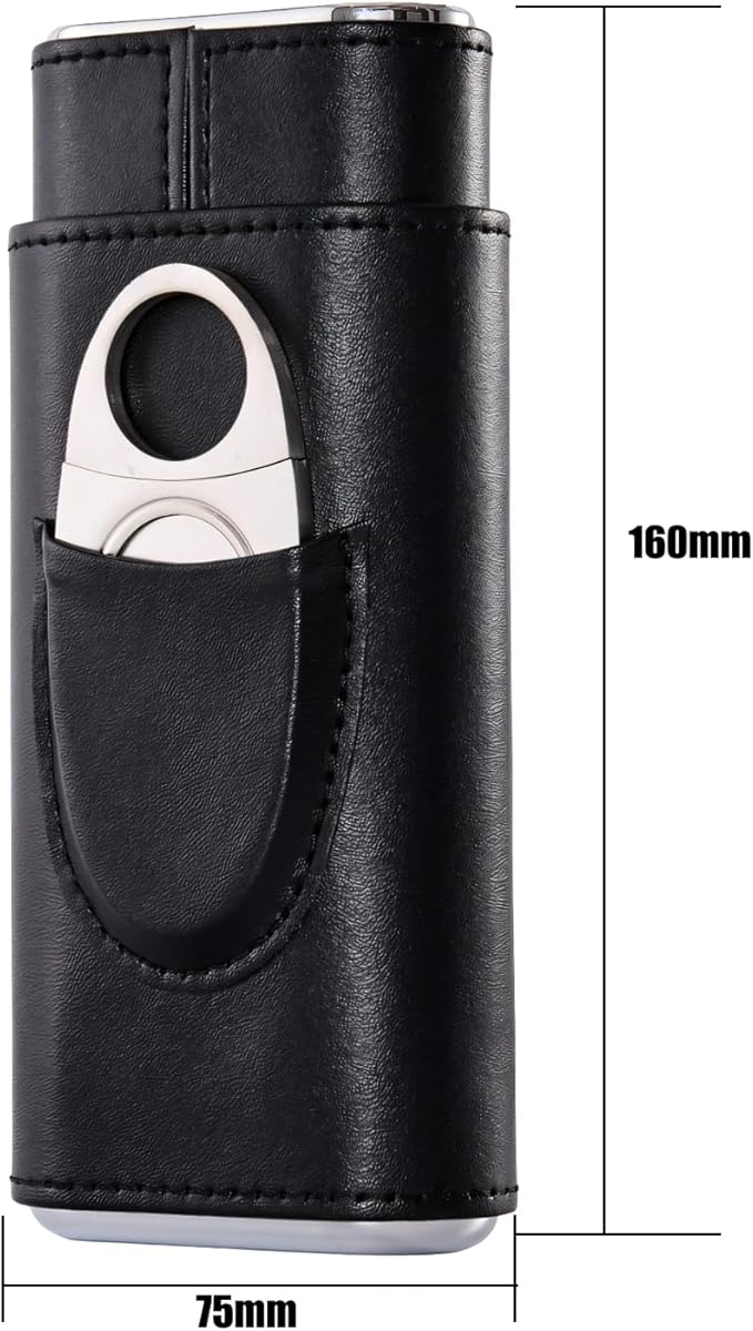 Leather Cigar Case, Travel Humidor Set, 3 Pack Black Cedar Wood Box with Cigar Cutter & Towel, Gift for Men, Portable Cigar Holder for Home & Travel, Mirror Base humidifiers Box Accessories