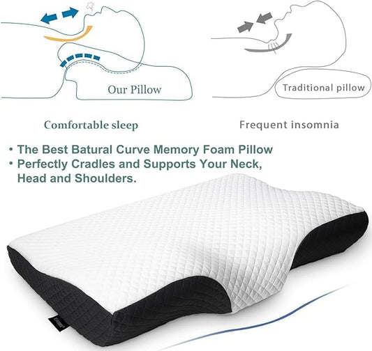 Contour Memory Foam Pillow Orthopedic Sleeping Pillows, Ergonomic Cervical Pillow for Neck Pain - for Side, Back and Stomach Sleepers, Free Pillowcase Included (Firm & Near King)