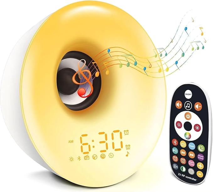Sunrise Alarm Clock - 7 RGB Night Light, Digital Clock with 7 Alarms, Adjustable White Noise Sound Machine with FM & Bluetooth Speaker, Smart Alarm Clocks for Bedrooms & Thoughtful Gifts