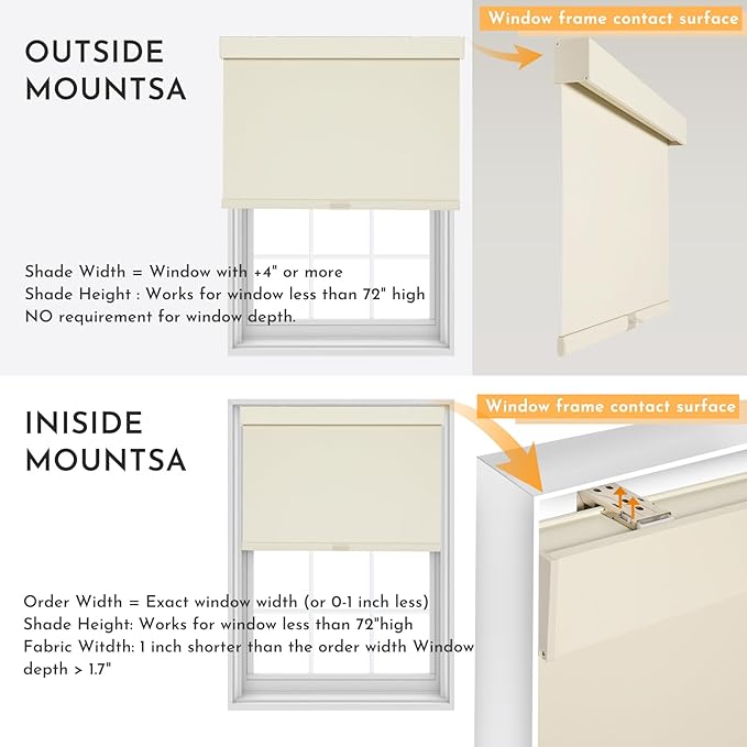 Persilux Blackout Roller Blinds for Indoor Windows, Cordless Roller Shades with Valance, Thermal Insulated Fabric Window Shades & Blinds, UV Protection Shades for Home and Bedroom (Beige,34"W x 64"H)