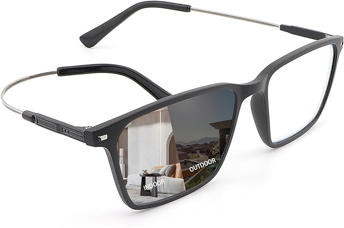 MIRYEA Blue Light Blocking Glasses Photochromic Gray Sunglasses for Men and Women Day Night Gaming TV Phones Computer Eyeglasses UV Protection Anti Glare Shade Lightweight Eyewear Full Rim Spectacles