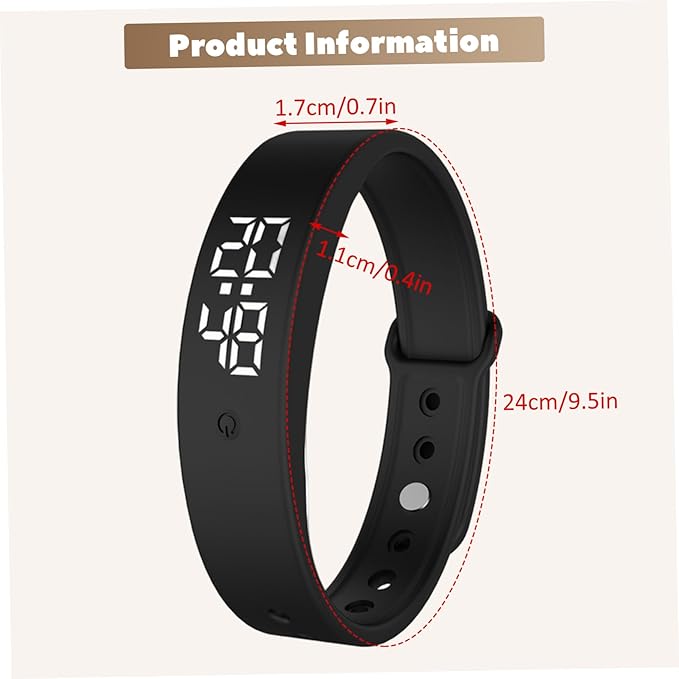 Vibrating Alarm Wristband with Silent Vibration, Waterproof Wrist Watch for Heavy Sleepers, Students and Kids, Unisex Design (Black)