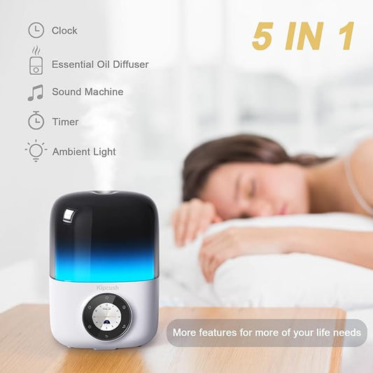 Kipcush Essential Oil Diffuser, 250ML Humidifier withWhite Noise Machine, LED Mood Lighting, Touchscreen,Timer, Auto-Off (White)