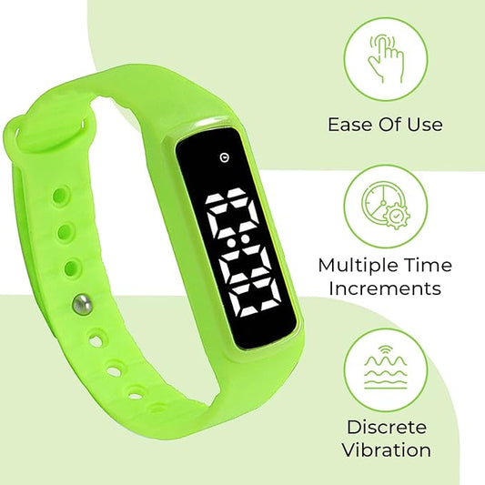Sensory Wrist Timer for Kids, Teachers, Students, Simple Reminder Watch with Silent Alarm Clock Wristband, Classroom Countdown (Green)