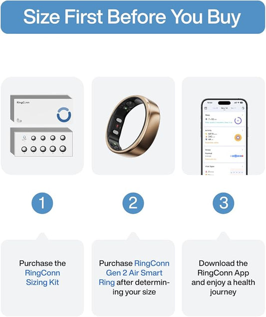 RingConn Gen 2 Air, Ultra-Thin AI Smart Ring, 10-Day Battery Life, Fitness/Sleep/Stress/HR Tracker for Women&Men, No App Fee for Standard Features, iOS & Android Compatible (Size 11, Dune Gold)
