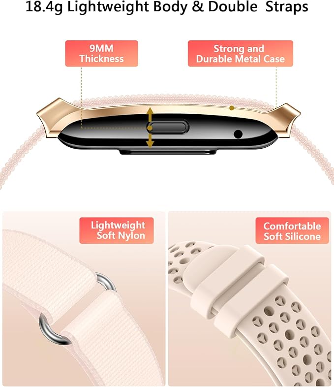 Smart Bracelet for Women, Wearable Health Activity Fitness Trackers, 24H Sleep Tracker, 24/7 Continuous Heart Rate/Blood Pressure/HRV/Stress Monitor, 170+ Sports Modes Smart Band with Free APP 2 Bands