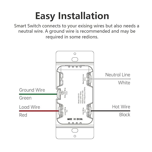 Smart Light Switch, Single Pole 2.4Ghz Wi-Fi, Work with Alexa and Google Assistant for Voice Control, Smart Life/Tuya APP Remote Control, No Hub Required, Need Neutral Wire, 10A, ETL & FCC