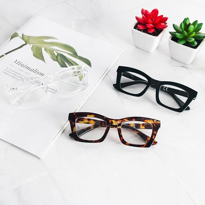 REAVEE Oprah Style Reading Glasses for Women, Blue Light Blocking Stylish Oversized Computer Readers Spring Hinge