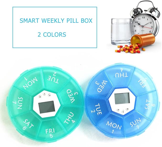 Weekly Pill Dispenser with Alarm, 7-Day Medicine Pill Organizer with up to 4 Alarms Per Day, Portable Smart Pill Box, Pill Reminder Green