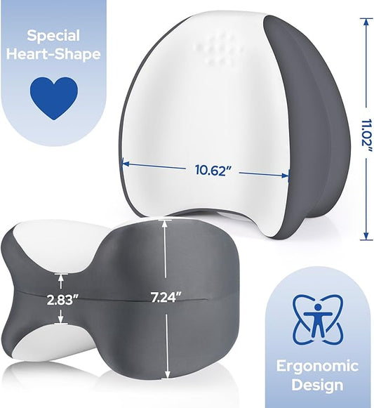 Knee Pillow for Side Sleepers, Leg Pillow for Side Sleeping, Heart-Shape Memory Foam Knee Wedge Pillow, Leg Elevating Pillow for Knees, Hip, Joints, Between Legs, Grey