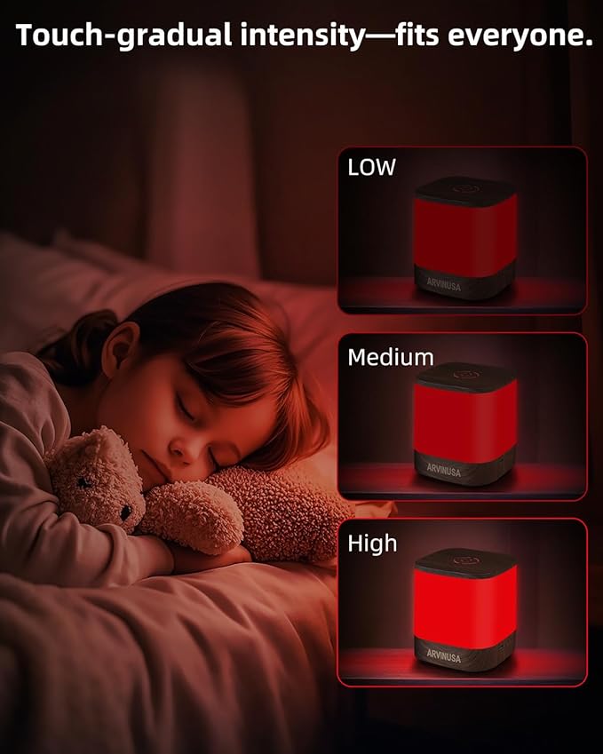 Red Light Night Light for Sleep, 670nm Wavelength Aid to Support Deep Relaxation: Naturally Aids Sleeps with 2 Colors, 3 Brightness & Touch Control for Adults, Kids Bedroom - USB Charging