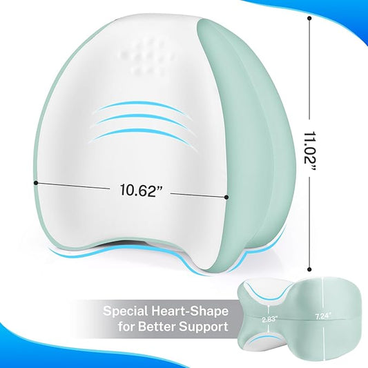 Knee Pillow for Side Sleepers, Leg Pillow with Washable Cover, Memory Foam Leg Pillow for Side Sleeping, Heart-Shape Cushion for Hip, Back & Sciatica Pain Relief, Green