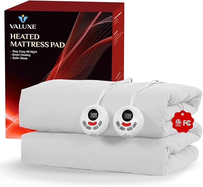 Heated Mattress Pad Queen Size Quilted Zone Heating Electric Bed Warmer Luxury Comfort Heat Mattress Pad Cover Dual Controller(10 Heat Setting | 1-12 Hours Auto Shut Off | with 8-21 Inch Deep Pocket)