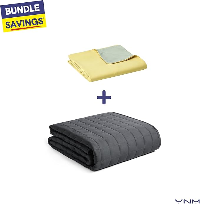 YnM Cotton/Polyester Duvet Cover for Weighted Blankets (Yellow/Green Reversible, 48''x72'')