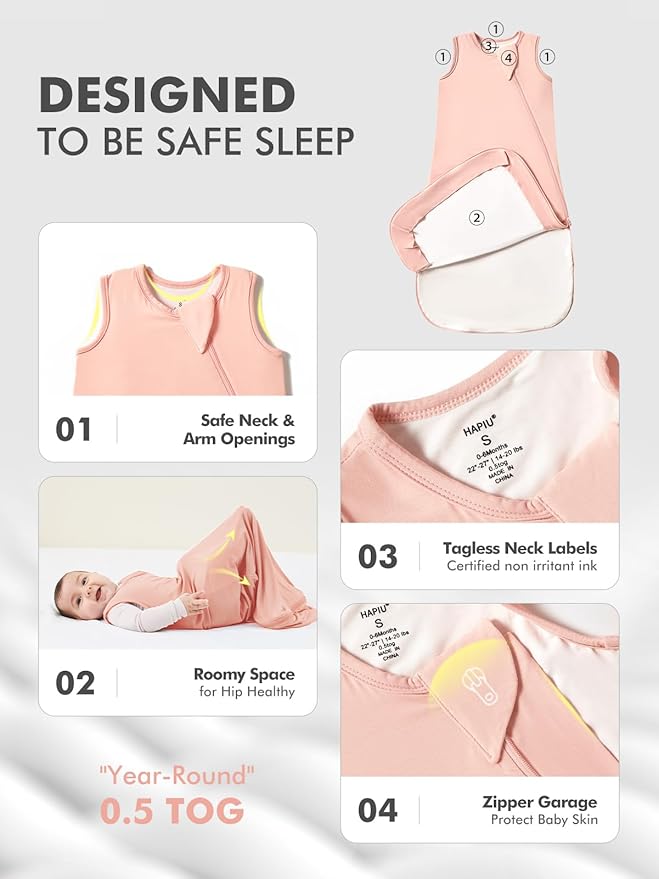 HAPIU Unisex Rayon Made from Bamboo Baby Sleep Sack TOG 0.5, 2-Way Premium Zipper, Wearable Blanket